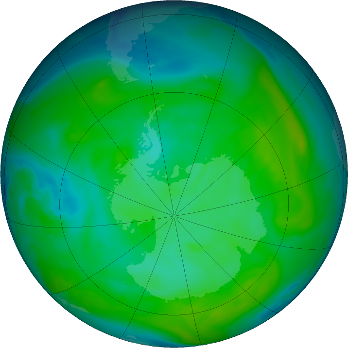 Antarctic ozone map for 03 January 2020